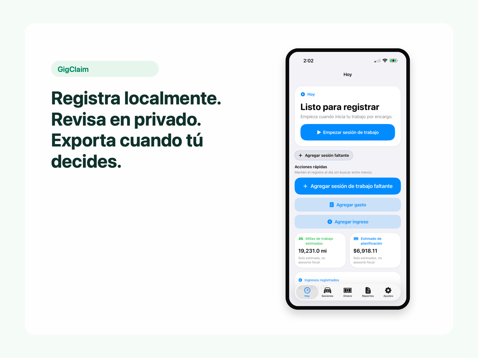 Pantalla de GigClaim con ejemplo de registros del conductor para revisar